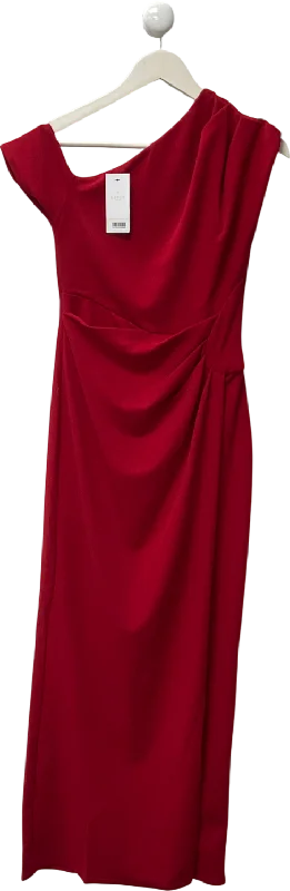 women's formal dresseslipsy london Lipsy Red Off Shoulder Fit And Flare Asymmetrical Midi Dress UK 6