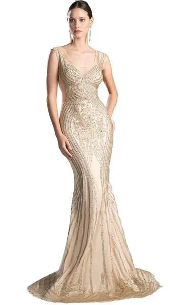 women's travel dressesCinderella Divine - Bead Embellished Fitted Mermaid Evening Dress CE0010