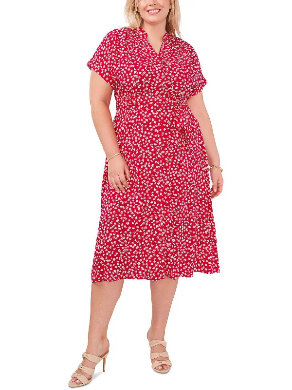 women's retro dressesPlus Womens Floral Midi Shirtdress