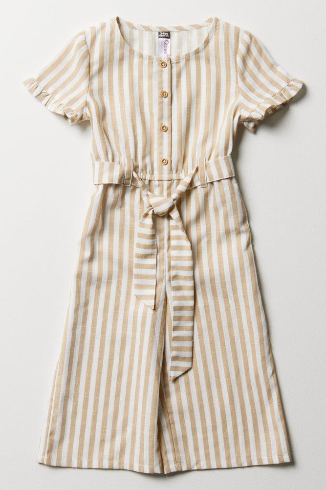 women's jumpsuits with metallic finishesStripe Belted Jumpsuit Natural