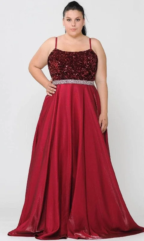 women's cold-shoulder dressesPoly USA W1018 - Sequin Scoop Neck Evening Gown