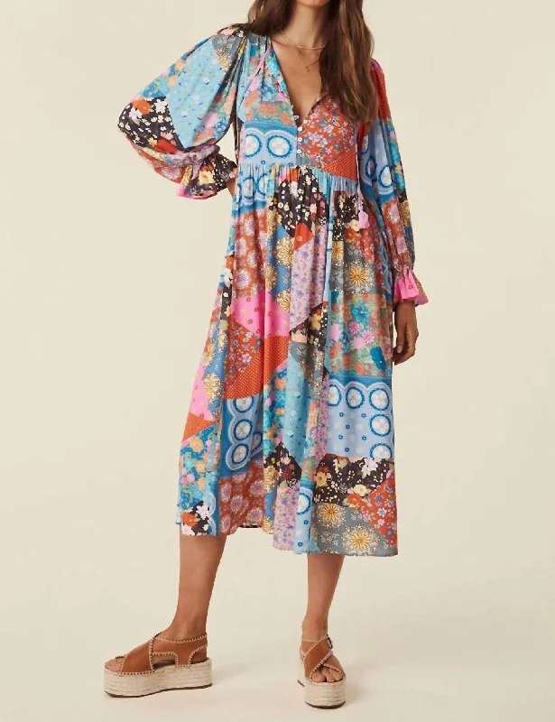 women's maximalist dressesCha Cha Boho Midi Dress In Jewel