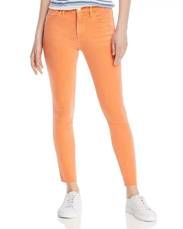 women's denim jeans for tall womenLe High Rise Frayed Raw Edge Skinny Jeans In Orange