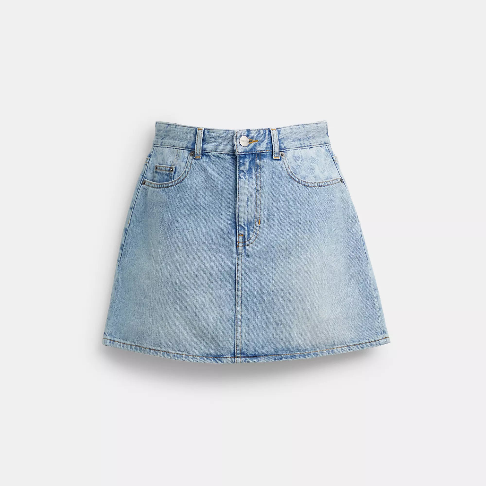 women's eco-friendly checked skirtsCoach Outlet Denim Mini Skirt