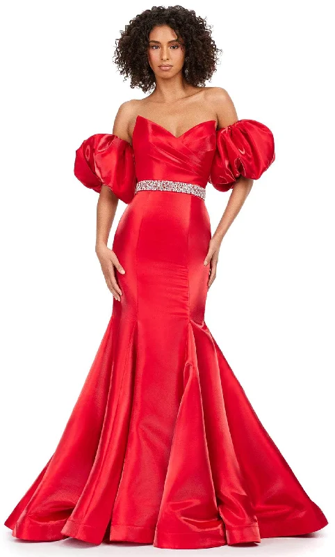 women's club dressesAshley Lauren 11419 - Strapless Evening Gown With Puff Sleeve