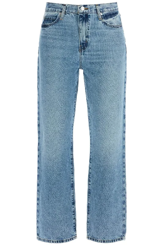 women's denim jeans with frayed edgesFrame Women's blue High-Waisted Straight Ankle Jeans Le Jane