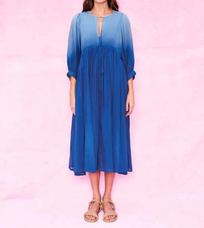 women's bell-sleeved dressesBlouson Sleeve Midi Dress In Regalia Ombre