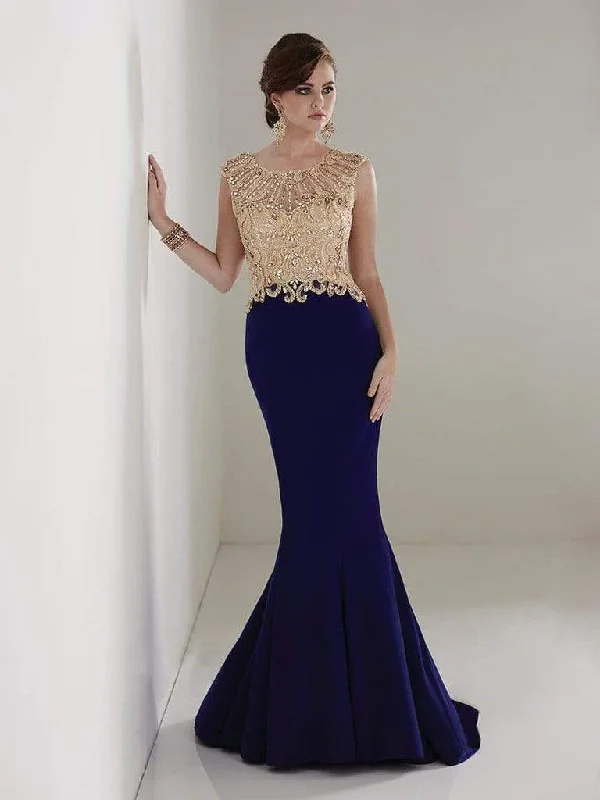 women's wrap dressesChristina Wu Elegance - Beaded Bateau Jersey Mermaid Evening Gown 20208 - 1 pc Navy/Gold in Size 6 Available