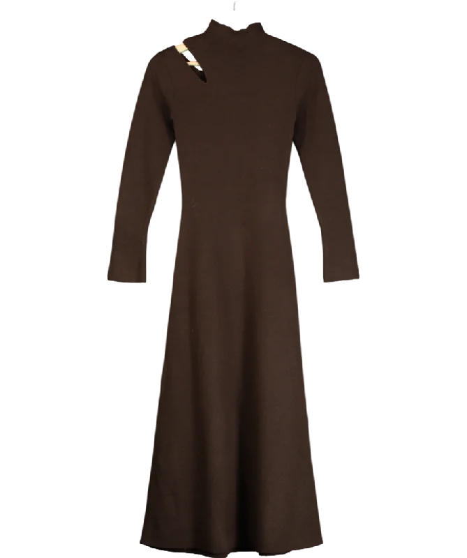 women's trendy dressesRiver Island Brown Long Sleeve Cut Out Midi Dress UK 6