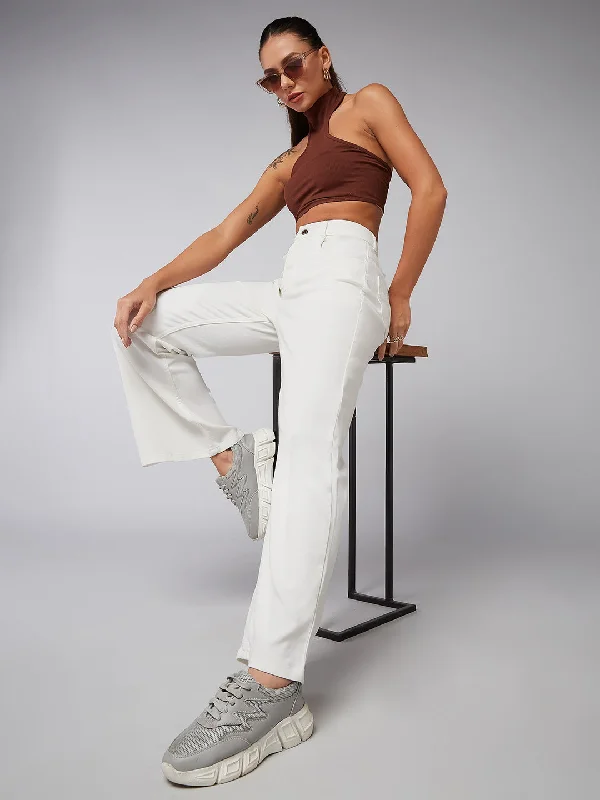 women's denim jeans with raw hemsCHASEstretch™ Women's White Bell Bottom Bootcut High-Rise Denim Jeans