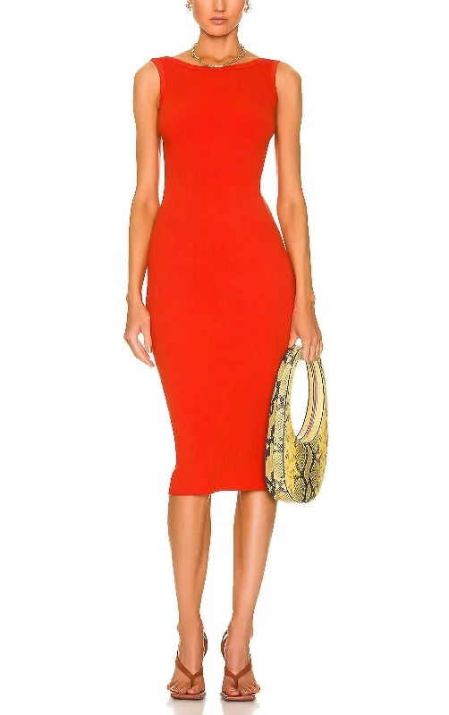 women's high-low dressesCompact Cotton Scoop Back Midi Dress In Sunset