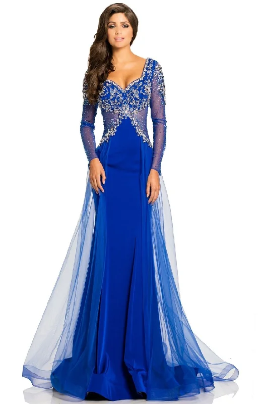 women's retro dressesJohnathan Kayne 8003 Beaded Sheer Long Sleeve Sweetheart Evening Gown -1Pc Royal in size 4 Available