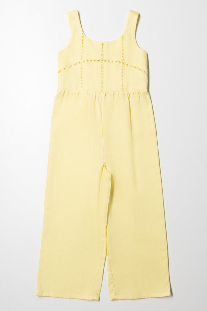 women's jumpsuits with high necksLace Trim Jumpsuit Yellow