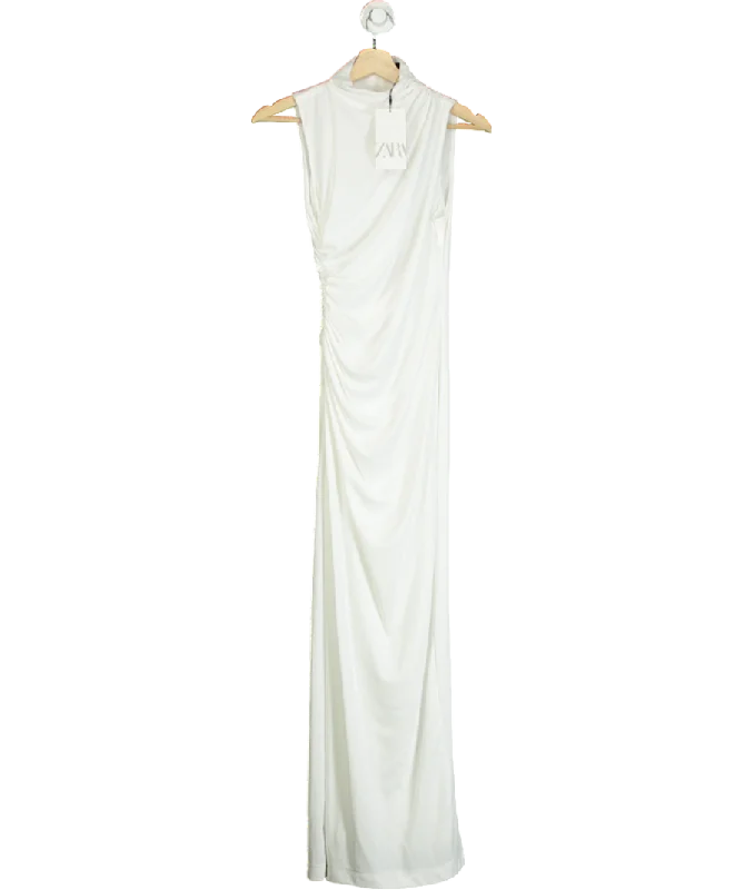 women's floral dressesZARA White Draped Midi Dress UK XS