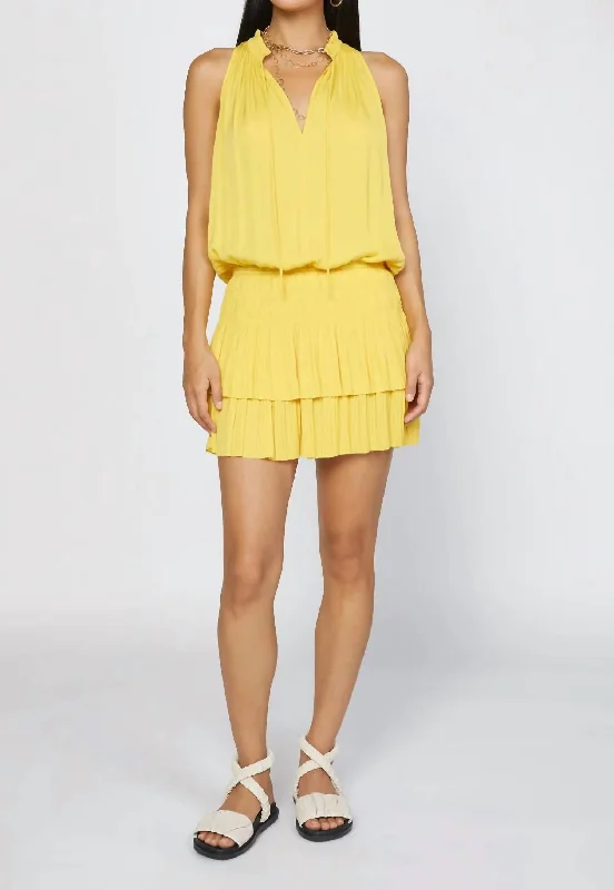 women's party dressesSleeveless Pleated Mini Dress in Sunny Yellow