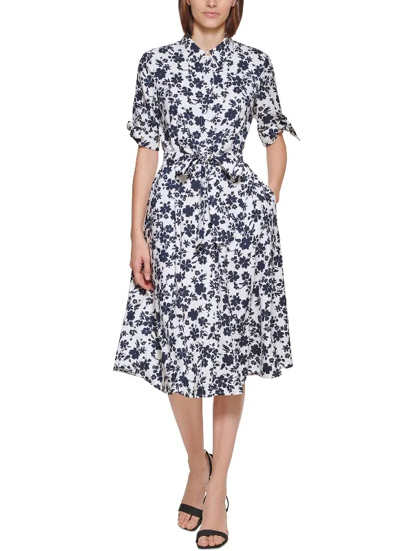 women's high-low dressesWomens Floral Midi Shirtdress