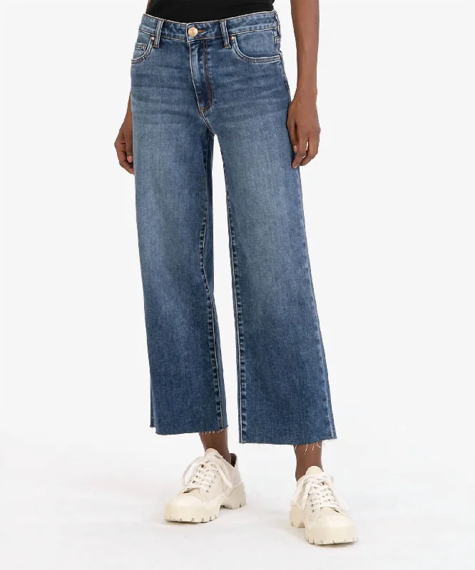 women's denim jeans with elastaneCharlotte High Rise Wide Leg Culottes In Commendatory Wash