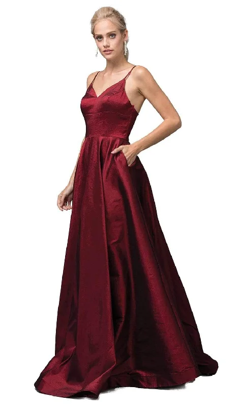 women's lightweight dressesDancing Queen - 2825 V-Neck Pleated A-Line Evening Gown