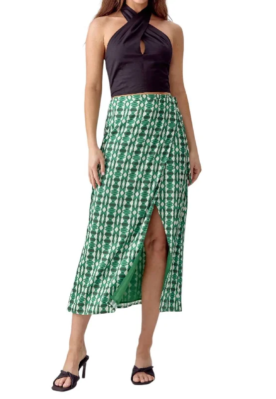 women's wool skirtsMeredith Wrap Midi Skirt In Green Ivory