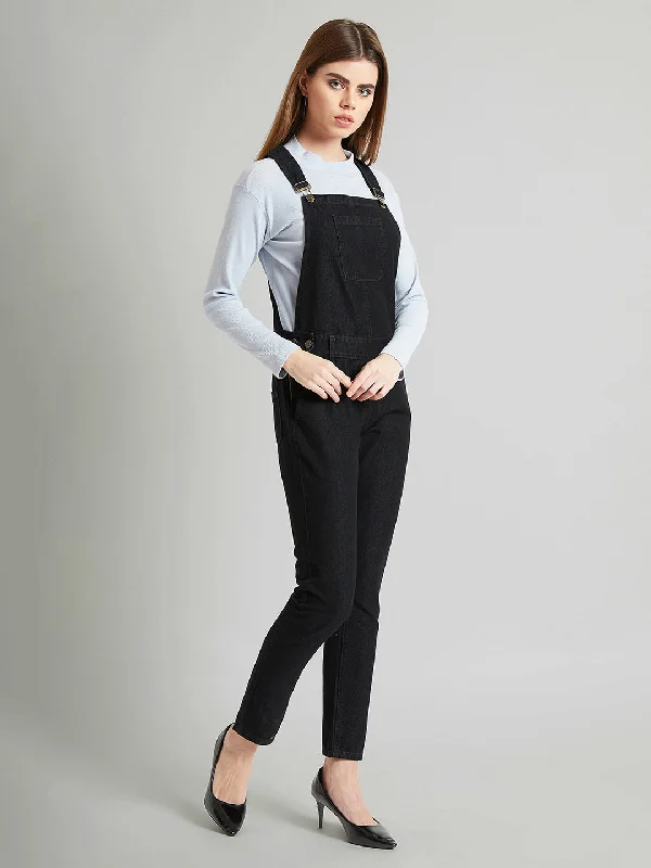 women's denim jeans with spandexWomen's Black High Rise Sretchable Skinny Denim Dungaree