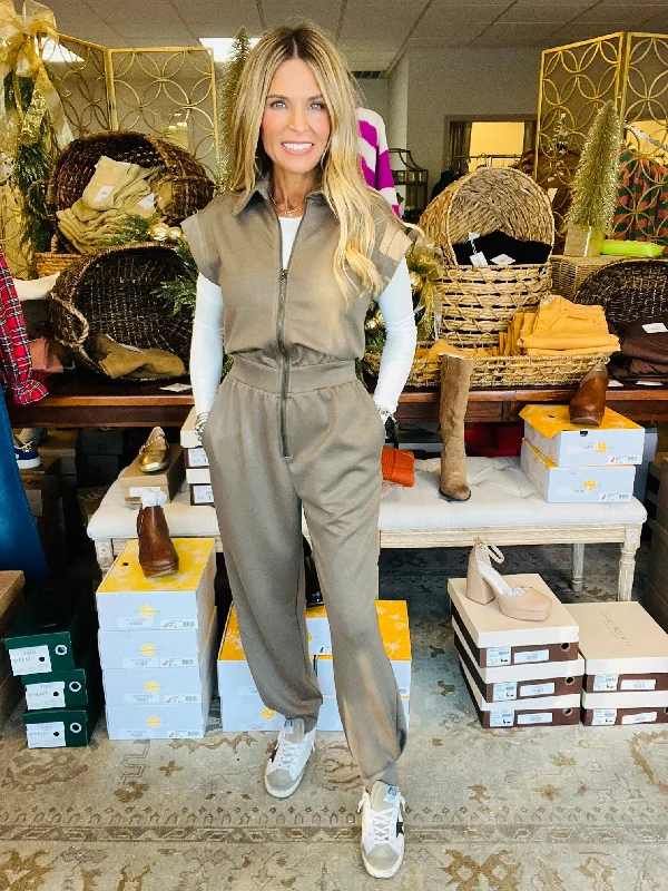 women's fitted jumpsuitsODDS AND ENDS JUMPSUIT-OLIVE