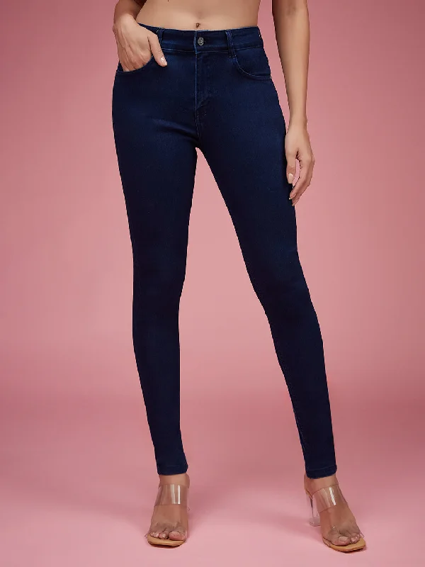 women's denim jeans for a day at the beach24/7 Comfort Women's Navy Blue Skinny Fit Mid Rise Denim Stretchable Jeans