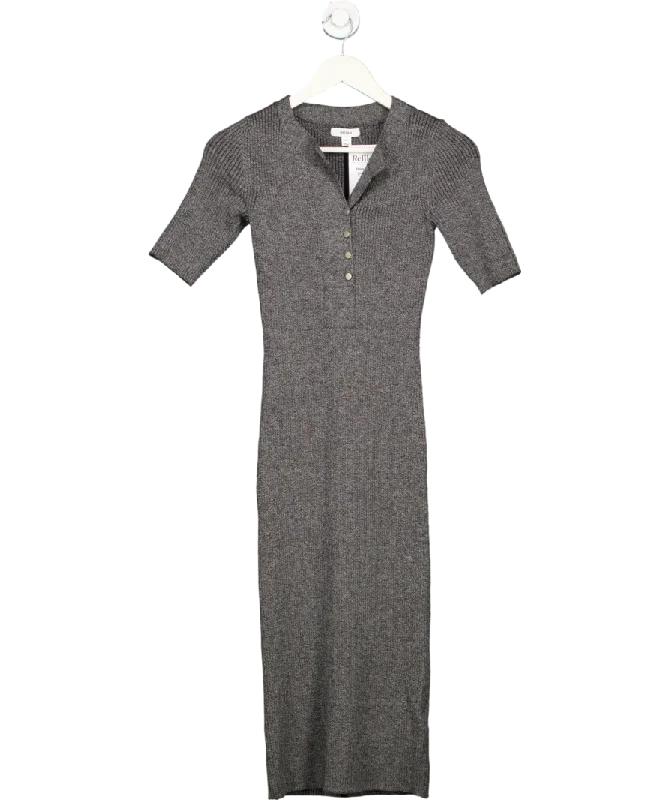 women's custom dressesREISS Grey Ribbed Wool Blend Midi Dress UK XS