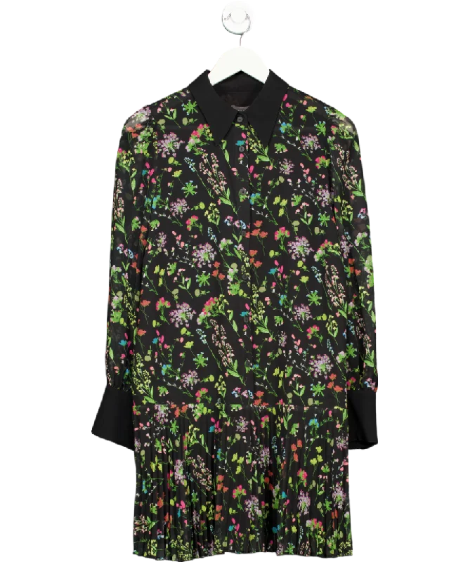 women's pear-shaped body dressesMint Velvet Black Floral Mini Shirt Smock Dress UK M