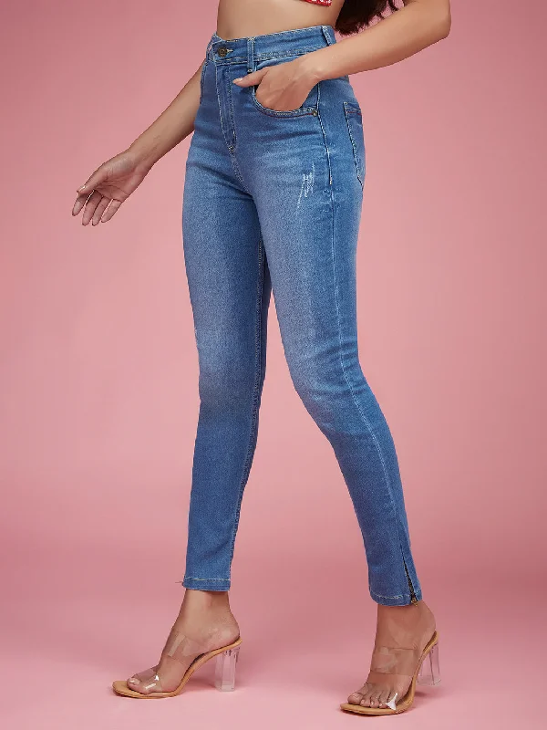 women's denim jeans for pear-shaped bodies24/7 comfort Women's Blue Skinny Fit High Rise Zipper Detailing Stretchable Denim Jeans