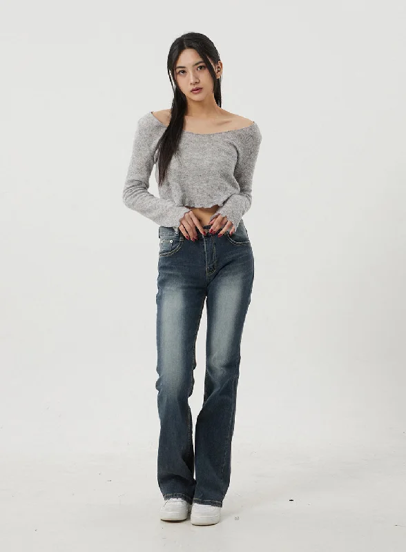 women's denim jeans with pocketsDark Wash Bootcut Jeans BJ317