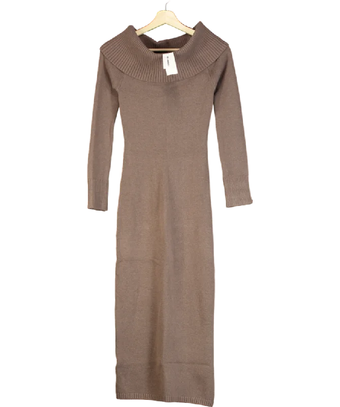 women's custom dressesHollister Slouchy Off Shoulder Long Sleeve Midi Dress In Brown UK XS