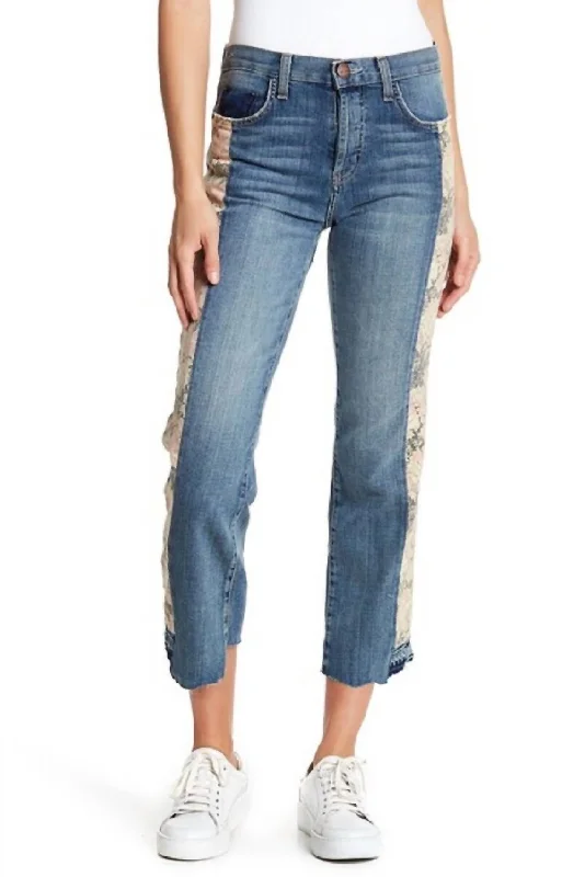 women's bootcut denim jeansUneven Seemed Original Straight Floral Jeans In Blue