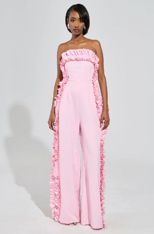 women's jumpsuits for sustainable fashionMONICA RUFFLED JUMPSUIT IN PINK