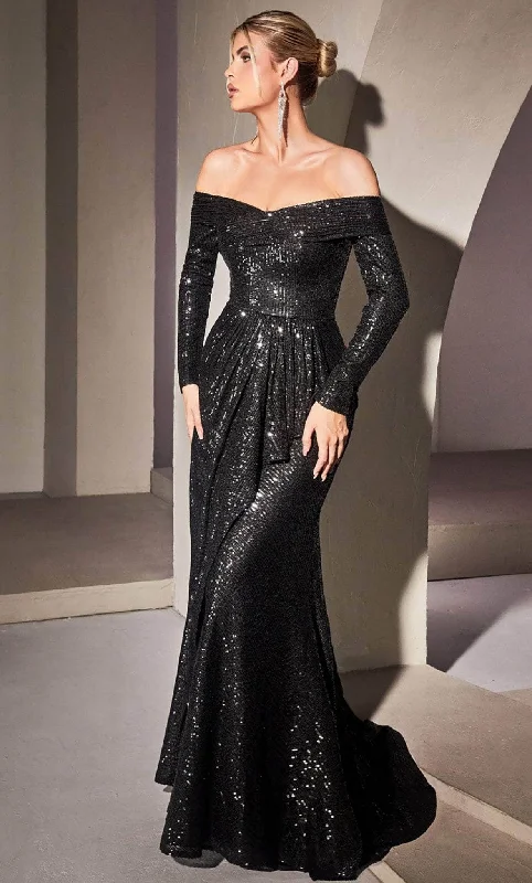 women's high-low dressesLadivine CH135 - Sequin Off Shoulder Evening Gown