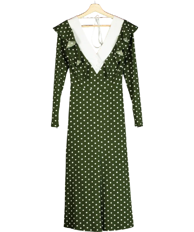 women's casual Friday dressesMUSE Green Polka Dot Tie Back Midi Dress UK 8