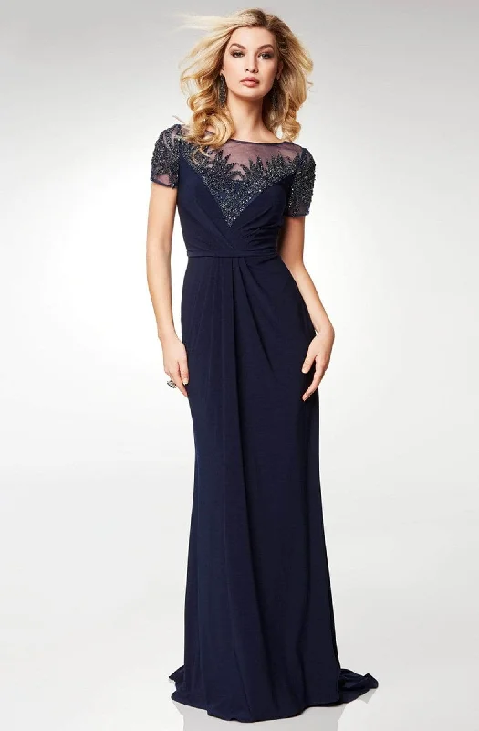 women's breathable dressesClarisse - M6532Gleaming Embellished Short Sleeve Evening Gown