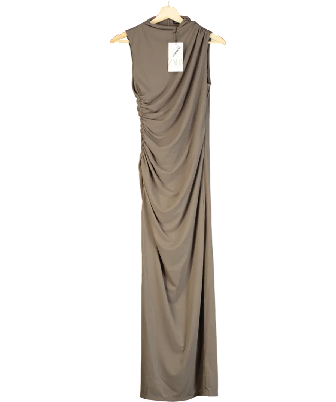 women's sustainable dressesZARA Brown Draped Midi Dress UK S