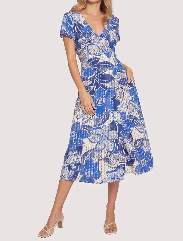 women's empire-line dressesBellflower Midi Dress In Blue Floral