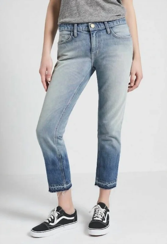 women's denim jeans with ripped kneesReleased Hem Cotton Denim Crop Jeans In Blue