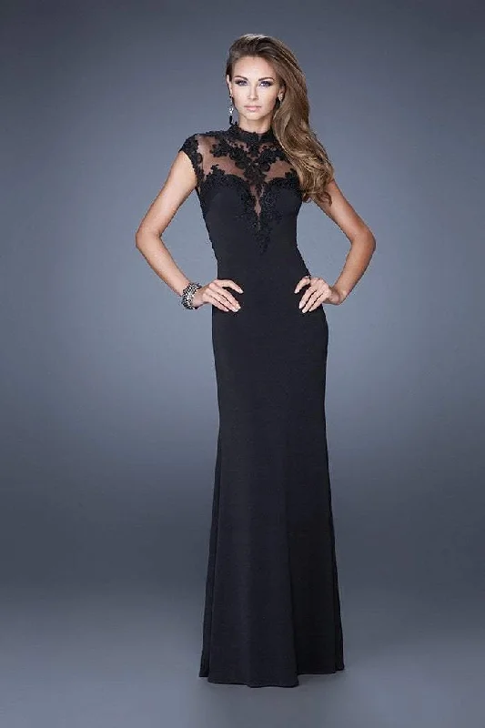 women's empire waist dressesLa Femme - Illusion High Neck Lace Evening Gown 20650 - 1 pc Black In Size 6 Available