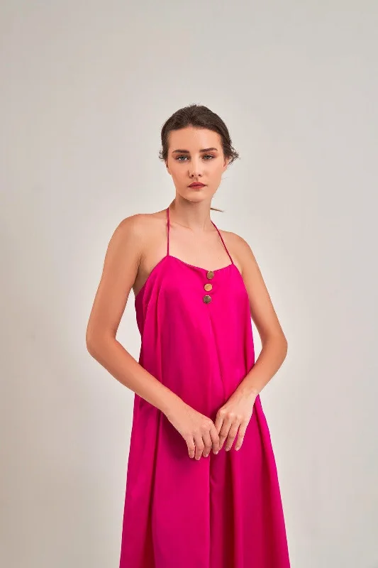 women's jumpsuits for winterFUCHSIA PINK A-LINE HALTER NECK Jumpsuit