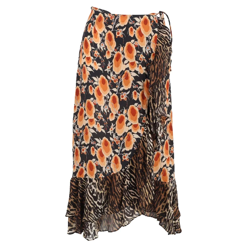 women's floral skirtsRixo Liv Printed Midi Wrap Skirt in Multicolor Silk