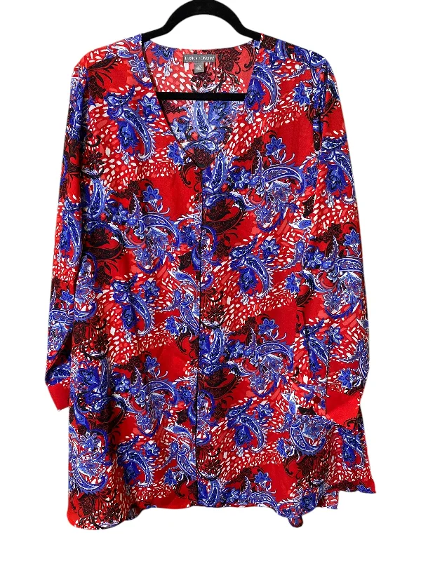 women's bell-sleeved dressesDress Casual Midi By Jessica London In Blue & Red & White, Size: 2x