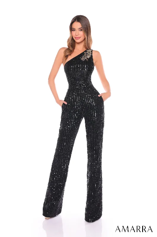 women's jumpsuits for yogaLinear Sequin One Shoulder Jumpsuit by Amarra 88136