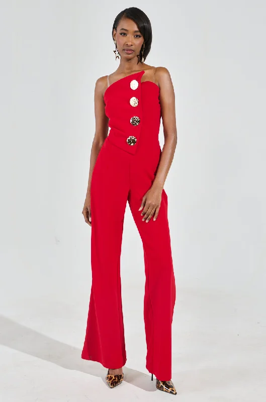 women's jumpsuits for wrinkle-resistant materialsBADDIE STRAPLESS JUMPSUIT WITH GOLD BUTTONS