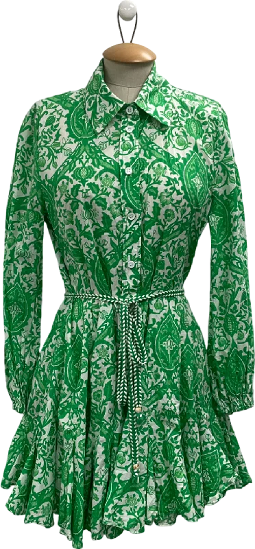 women's one-shoulder dressesZARA Green Print Mini Floral Paisley Shirt Dress UK L