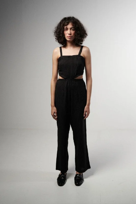 women's jumpsuits for springPin-Striped Black Jumpsuit