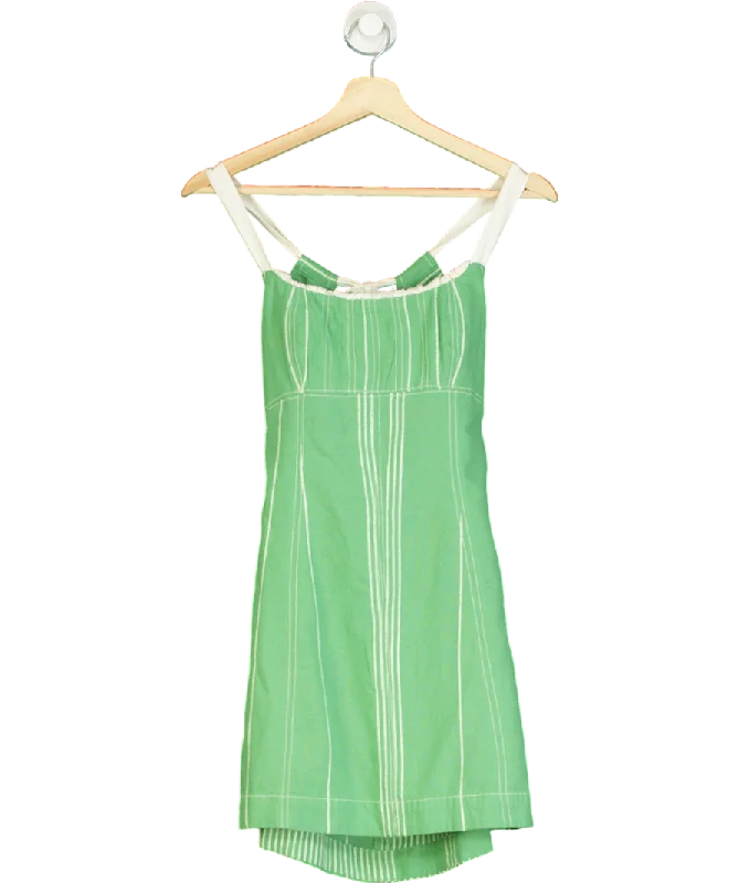 women's fashionable dressesFree People Green Striped Tie-back Mini Dress UK S