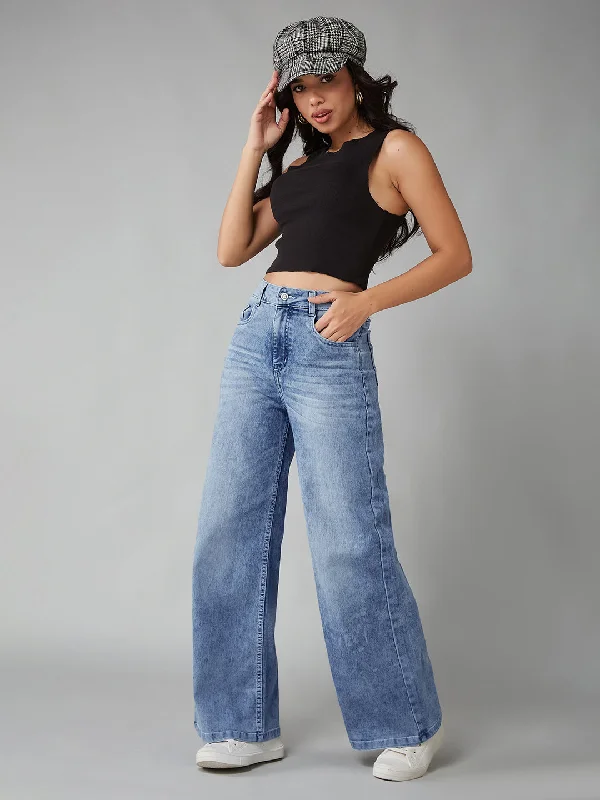 women's denim jeans with ripped knees24/7 Comfort Women's Light Blue Wide-Leg High-Rise Denim Jeans