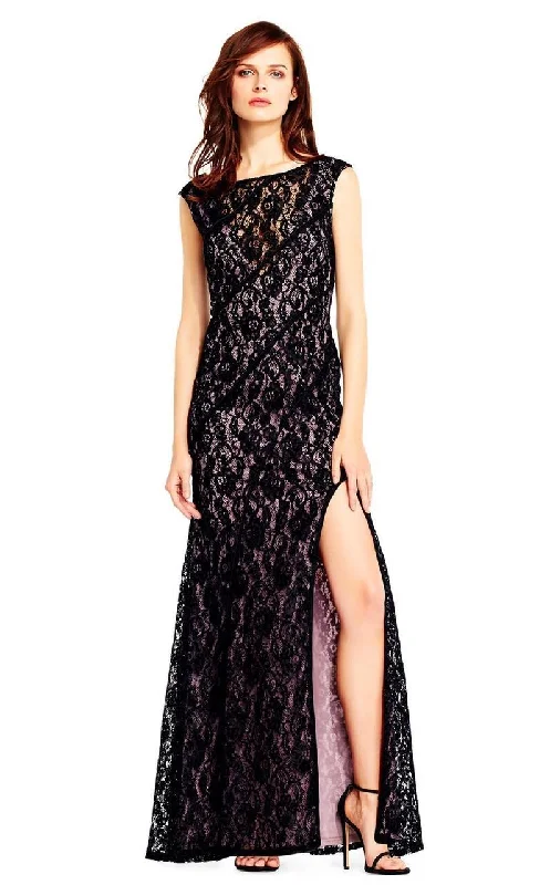 women's bell-sleeved dressesAidan Mattox - MD1E201455 Illusion V-Neck Floral Lace Evening Gown